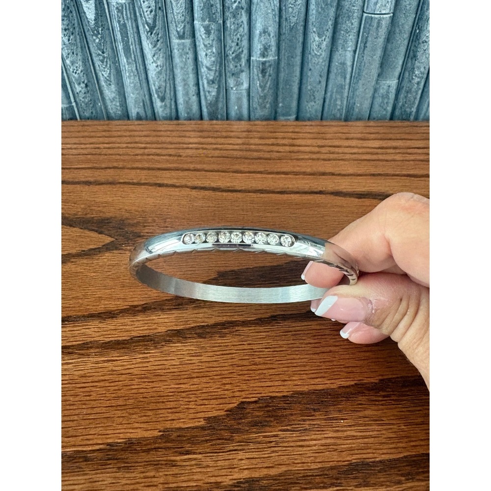 Stainless‎ steel Channel Set Crystal Bangle Bracelet Oval Clear Stone Sleek